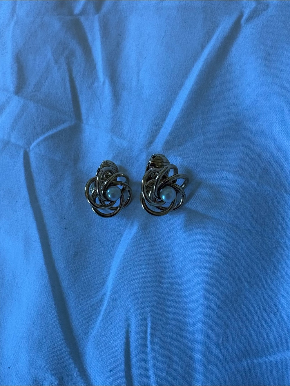 Gold Tone Faux Pearl Clip on Earrings